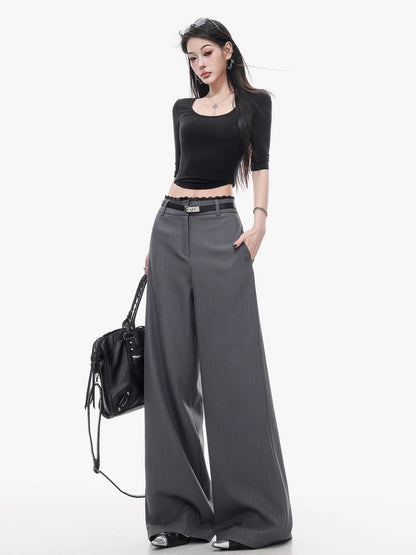 ABWLR Senior Money - Original Gray Minimalist Straight Leg Trousers for Women, Loose Fit, Slimming, Versatile Casual Pants