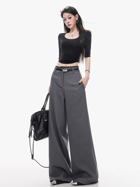 ABWLR Senior Money - Original Gray Minimalist Straight Leg Trousers for Women, Loose Fit, Slimming, Versatile Casual Pants