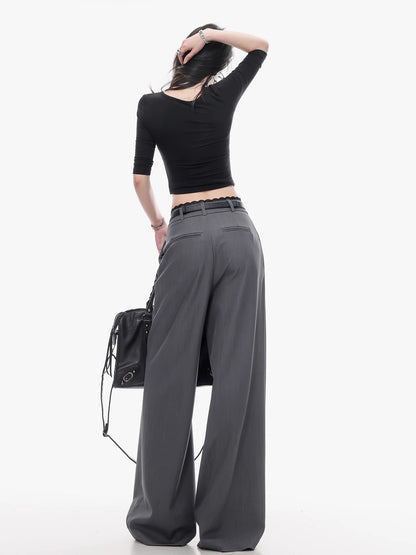 ABWLR Senior Money - Original Gray Minimalist Straight Leg Trousers for Women, Loose Fit, Slimming, Versatile Casual Pants