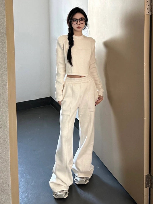 High-end slim casual knitted sweatshirt sports suit for women autumn and winter 2024 new Korean style lazy style two-piece set