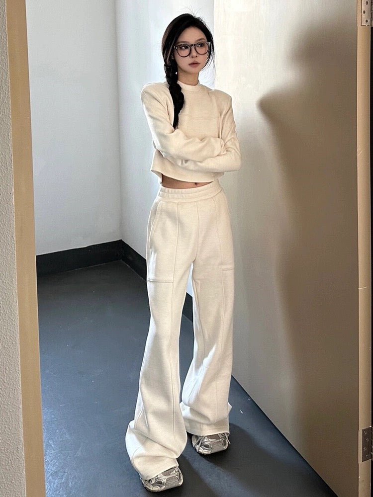 High-end slim casual knitted sweatshirt sports suit for women autumn and winter 2024 new Korean style lazy style two-piece set