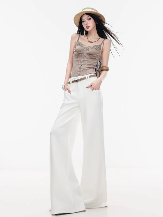 ABWLR Elegant Peninsula - Original White Slimming Wide-Leg Jeans for Women, Fashionable and Versatile Flared Pants
