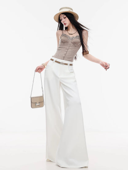 ABWLR Elegant Peninsula - Original White Slimming Wide-Leg Jeans for Women, Fashionable and Versatile Flared Pants