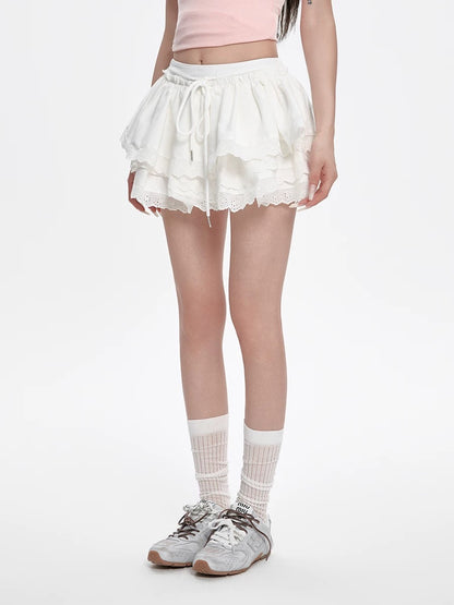 Ballet Academy Girl Style White Puffy Cake Skirt Female Summer New High Waist A-line Skirt Hot Girl Half-length Skirt