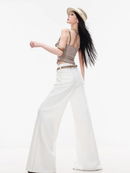 ABWLR Elegant Peninsula - Original White Slimming Wide-Leg Jeans for Women, Fashionable and Versatile Flared Pants