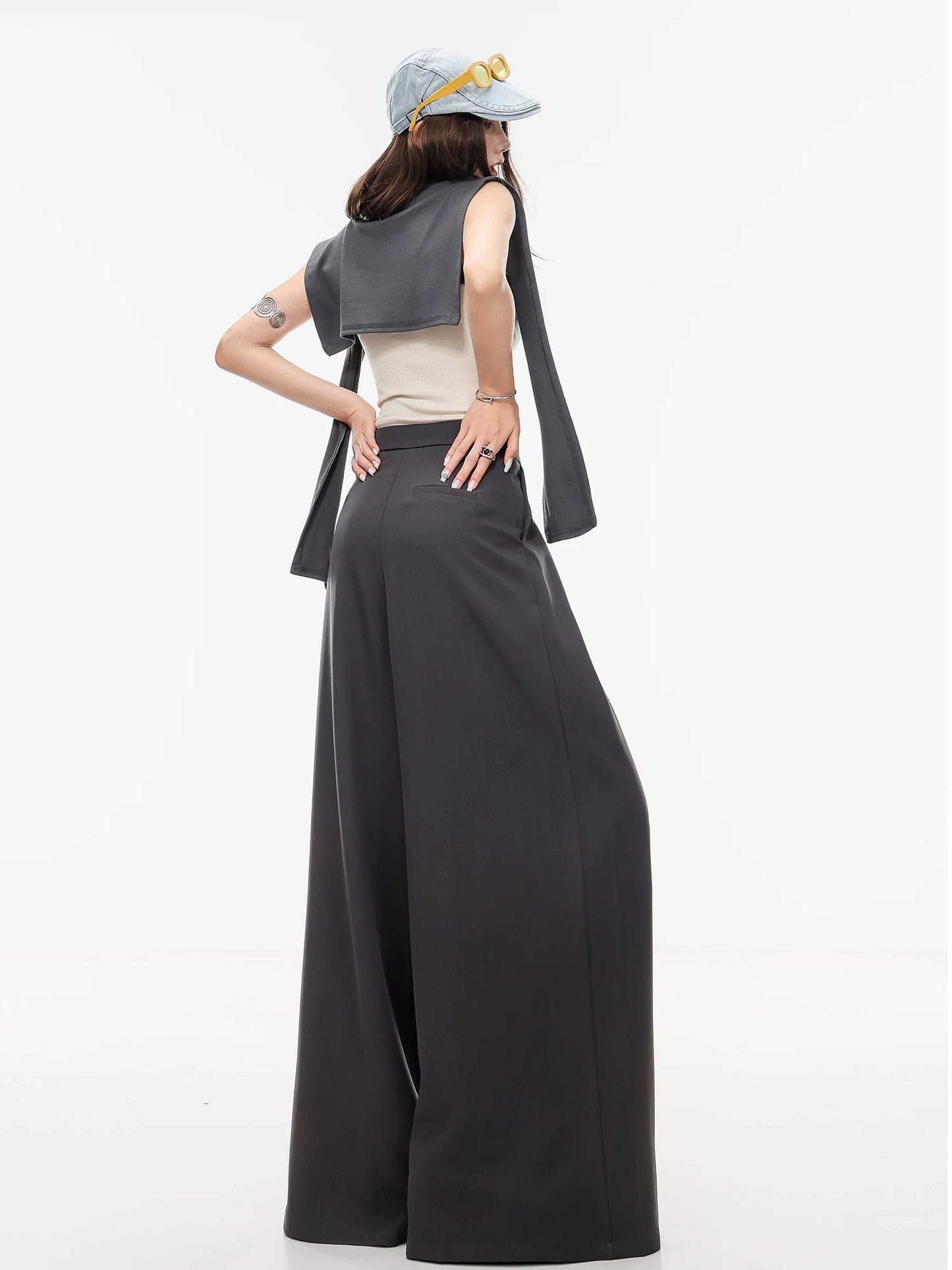 ABWLR Plain Style - Original Old Money Style Flowy Gray Wide-Leg Pants for Women, Korean Style Relaxed Casual Trousers