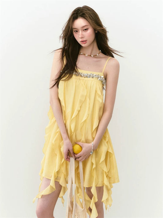 ViaPitti officially authorized heavy beaded flowing dress female niche temperament fashion age-reducing suspender skirt
