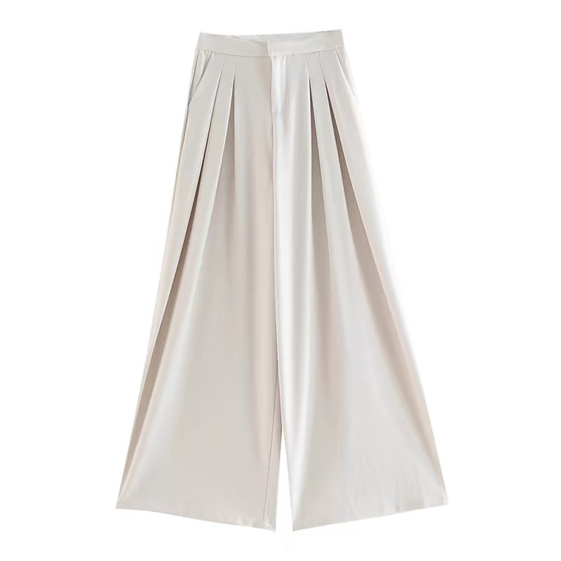 ABWLR Plain Style - Original Old Money Style Flowy Gray Wide-Leg Pants for Women, Korean Style Relaxed Casual Trousers
