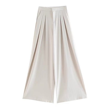 ABWLR Plain Style - Original Old Money Style Flowy Gray Wide-Leg Pants for Women, Korean Style Relaxed Casual Trousers