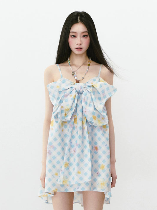 VIA PITTI dress heavy plaid small flower bow sling 2025 spring new MissL buyer store