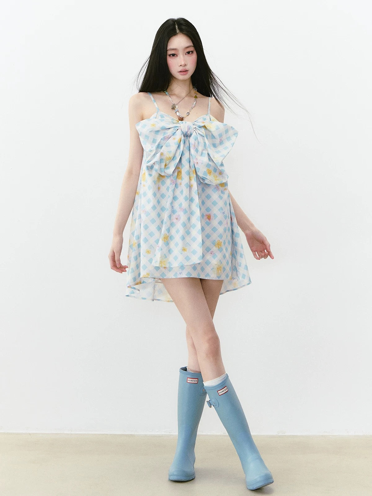 VIA PITTI dress heavy plaid small flower bow sling 2025 spring new MissL buyer store