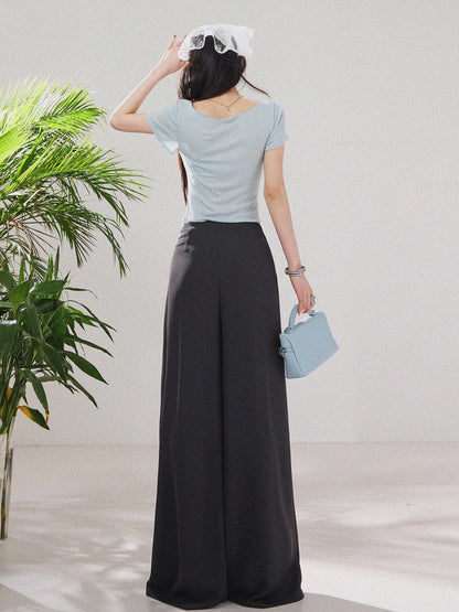ABWLR Leisurely Stroll - Original Lazy Style Black Wide-Leg Casual Pants for Women, High-End Slimming Flowing Trousers