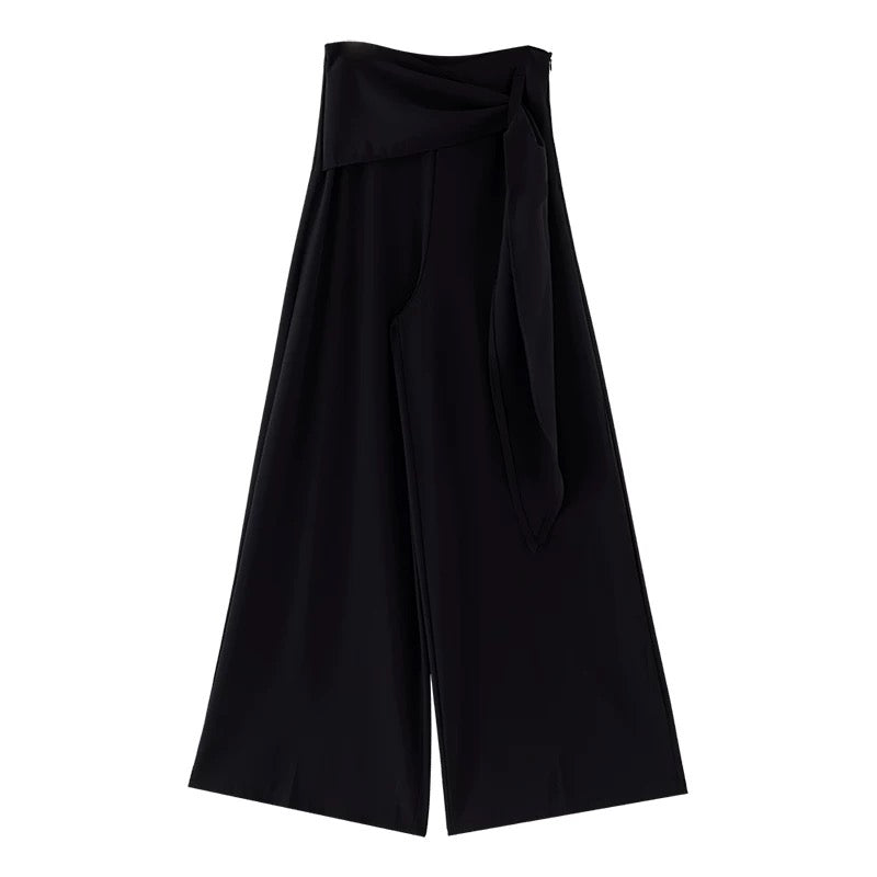 ABWLR Leisurely Stroll - Original Lazy Style Black Wide-Leg Casual Pants for Women, High-End Slimming Flowing Trousers