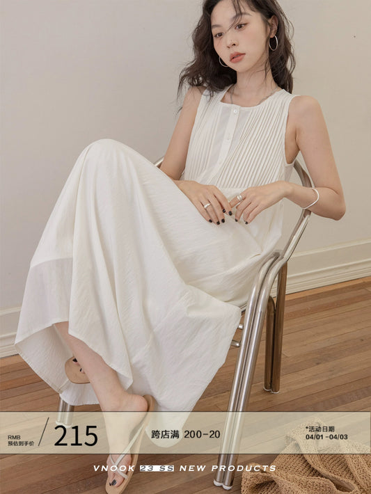 VNOOK Dress Women's Summer 2024 New Sleeveless Loose Casual High Waist French Romantic Small Fragrance Long Skirt