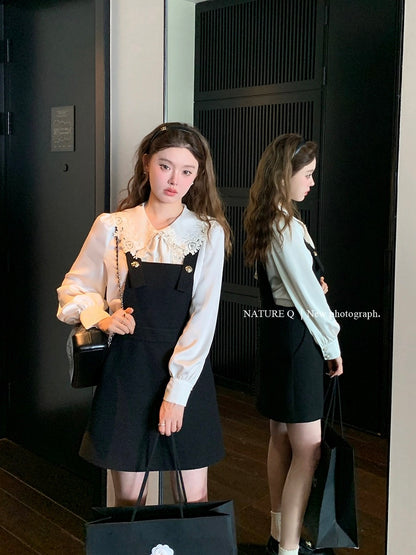 Yang Xiaojuan French style suspender skirt for women Autumn Hepburn style high-end black dress layered with little black skirt
