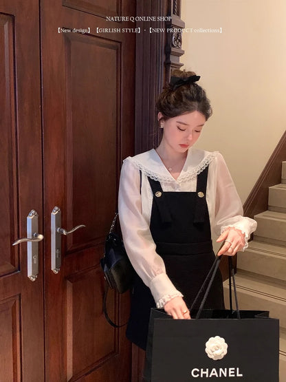 Yang Xiaojuan French style suspender skirt for women Autumn Hepburn style high-end black dress layered with little black skirt