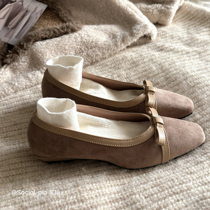 Social Pig French-style exquisite comfortable low-heeled flats for women, new autumn style, retro low-heeled shoes.