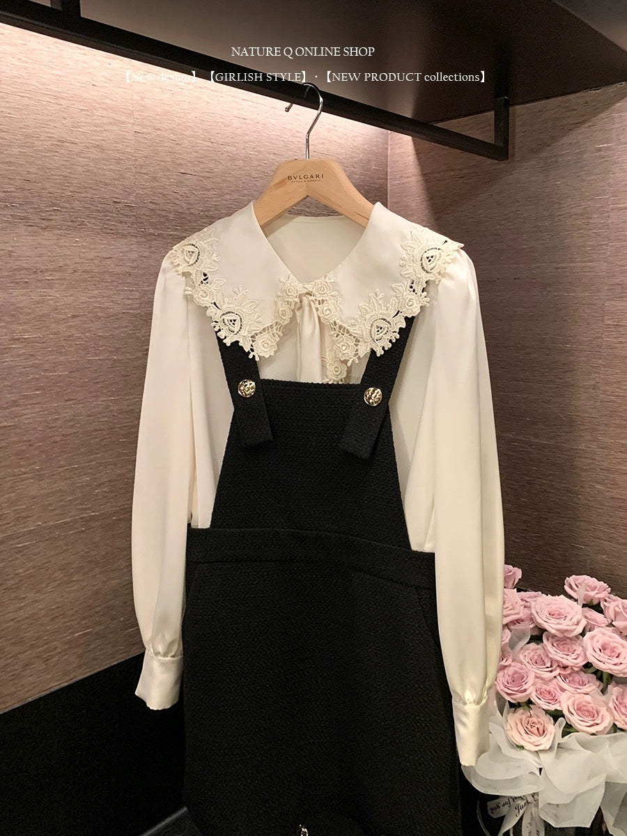 Yang Xiaojuan French style suspender skirt for women Autumn Hepburn style high-end black dress layered with little black skirt