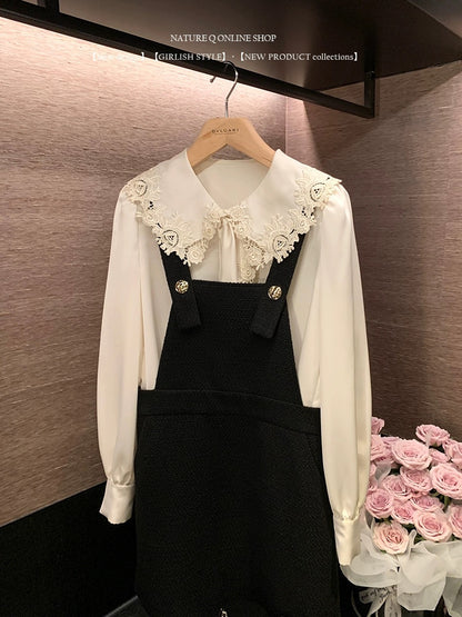 Yang Xiaojuan French style suspender skirt for women Autumn Hepburn style high-end black dress layered with little black skirt