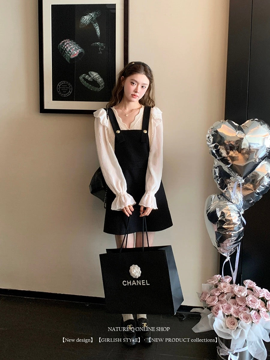 Yang Xiaojuan French style suspender skirt for women Autumn Hepburn style high-end black dress layered with little black skirt