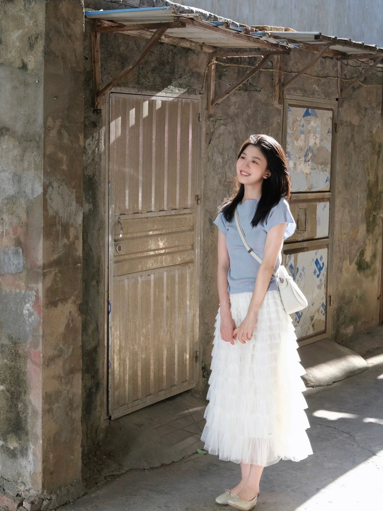 Xiaoxiangfeng Internet celebrity goddess style two-piece chic top t-shirt cake skirt suit gentle style summer outfit