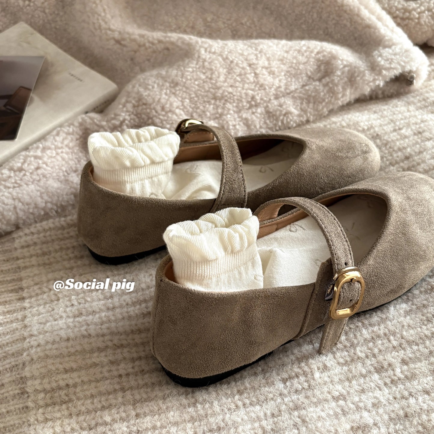Social Pig Mori Girl Retro Matte Mary Jane Shoes Autumn Flat Strappy Women's Single Shoes