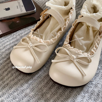 Women's low-cut single-strap flat shoes, 2025 new style, spring and autumn, Korean style ballet flat shoes, French fairy Mary Jane shoes