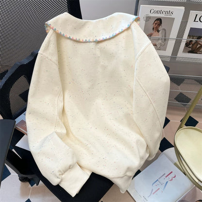 Artistic raw milk cute doll collar age-reducing cute sweater for women autumn sweet small size color dot cartoon embroidered top