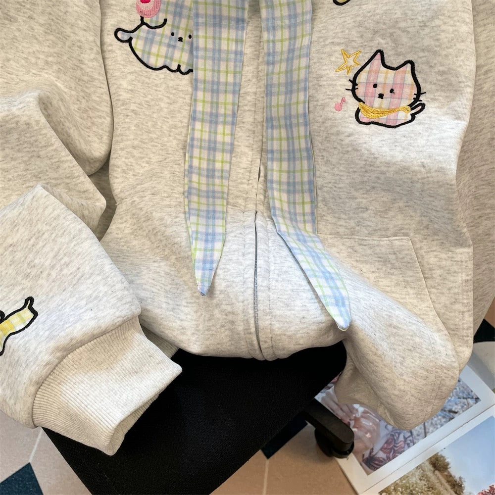 Artistic raw milk cute soft girl style sweet embroidered sweater women 2025 autumn Japanese style small hooded cardigan jacket