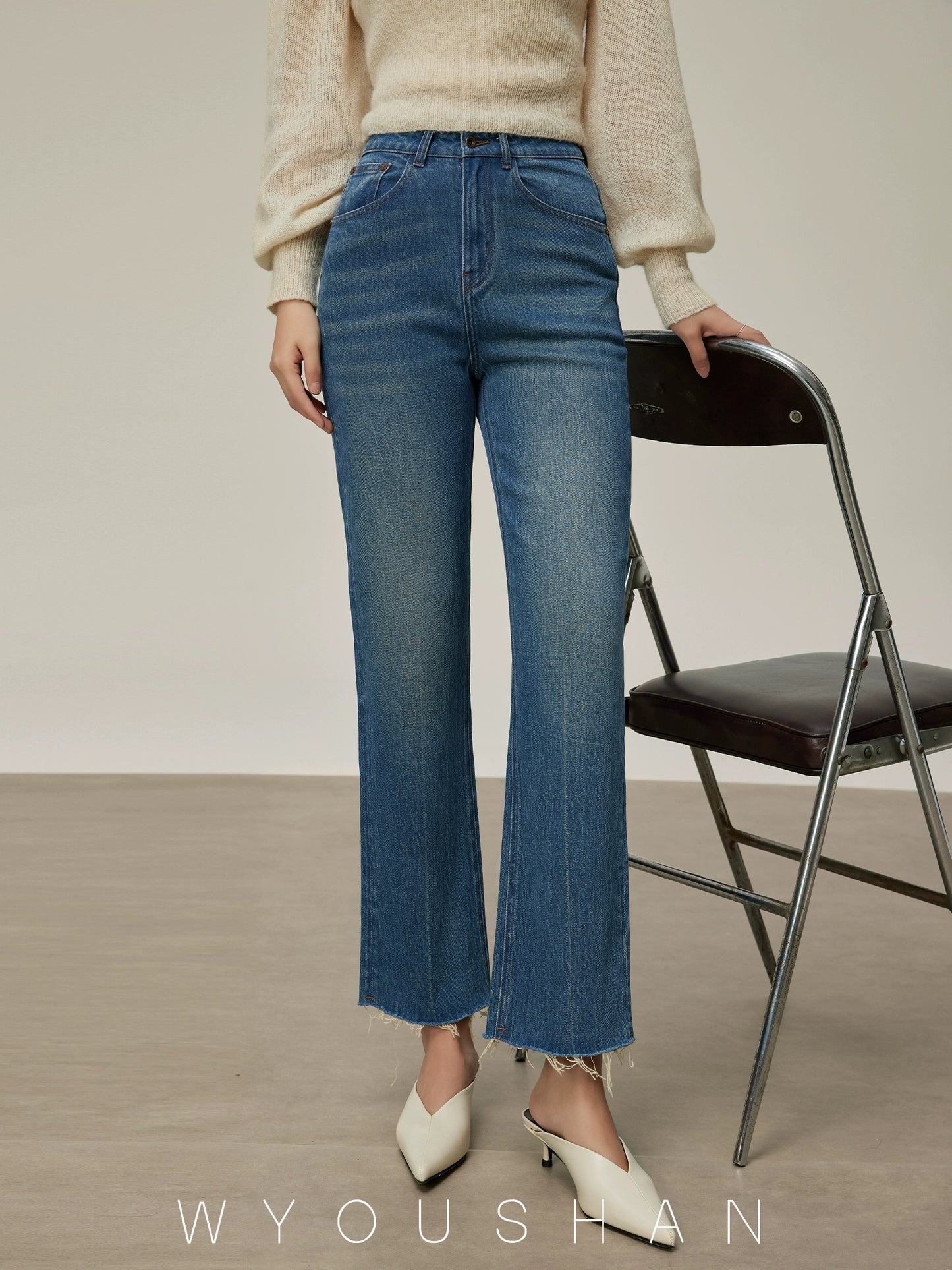 1601 Wang Youshan micro-flare jeans women's straight high waist new summer 2024 cigarette pipe pants for small people