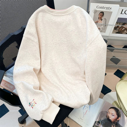 Japanese style age-reducing fake two-piece splicing sweatshirt for women with plush and thick embroidery cartoon cute inner wear without hood top
