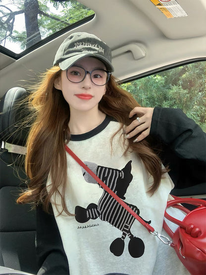 Women's Zebra-Print Color-Block Raglan Long-Sleeve T-Shirt – 2026 New Early Autumn Trendy Loose Top with Unique Design (Ideal as a Base Layer)