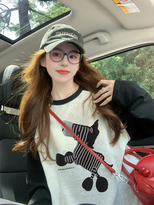 Women's Zebra-Print Color-Block Raglan Long-Sleeve T-Shirt – 2026 New Early Autumn Trendy Loose Top with Unique Design (Ideal as a Base Layer)