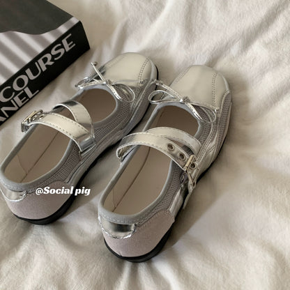 Genfecor Sporty Mary Jane Shoes, Casual and Versatile Millennial Style Platform Ballet Flats