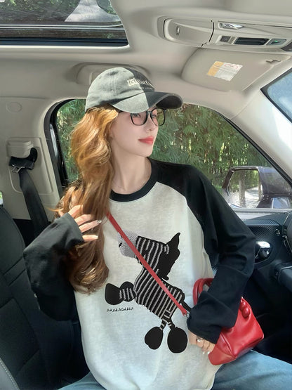 Women's Zebra-Print Color-Block Raglan Long-Sleeve T-Shirt – 2026 New Early Autumn Trendy Loose Top with Unique Design (Ideal as a Base Layer)