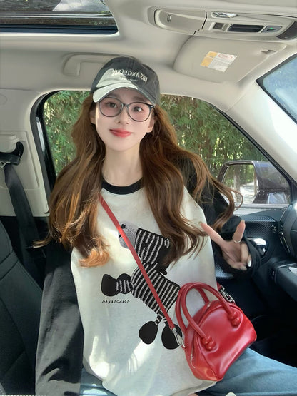 Women's Zebra-Print Color-Block Raglan Long-Sleeve T-Shirt – 2026 New Early Autumn Trendy Loose Top with Unique Design (Ideal as a Base Layer)
