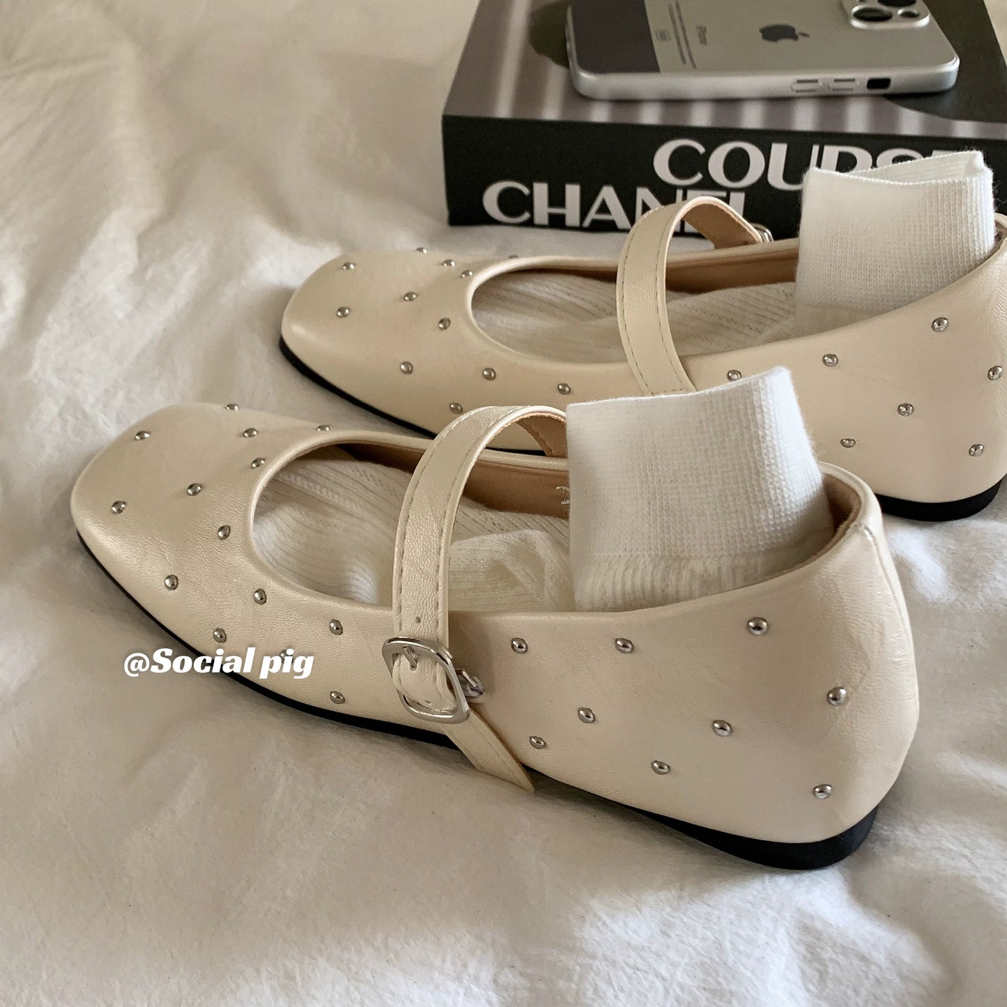 Ballet Girl ~ Evening Breeze One-Strap Flat Ballet Shoes Square Toe Early Spring Height-Increasing Women's Shoes