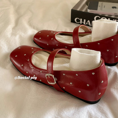 Ballet Girl ~ Evening Breeze One-Strap Flat Ballet Shoes Square Toe Early Spring Height-Increasing Women's Shoes