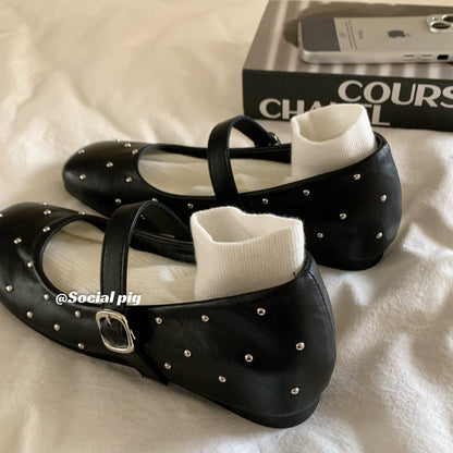 Ballet Girl ~ Evening Breeze One-Strap Flat Ballet Shoes Square Toe Early Spring Height-Increasing Women's Shoes