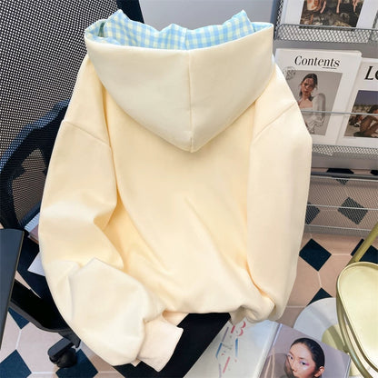 Korean style high-end tie bow plaid sweatshirt for women in early spring and autumn unique beautiful and stylish hooded jacket top