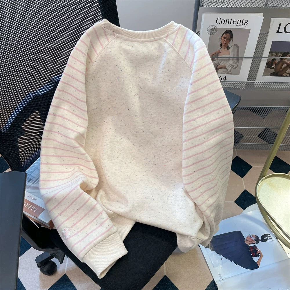 Milk fufu color dot striped raglan sleeve embroidered sweatshirt female autumn Hong Kong style cute age-reducing petite lazy top