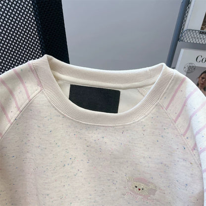 Milk fufu color dot striped raglan sleeve embroidered sweatshirt female autumn Hong Kong style cute age-reducing petite lazy top