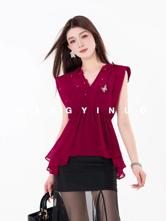 MD Yinuo [Butterfly Fairy] 2025 Summer Temperament Fashion Slim Design Fashionable Versatile Butterfly Shirt