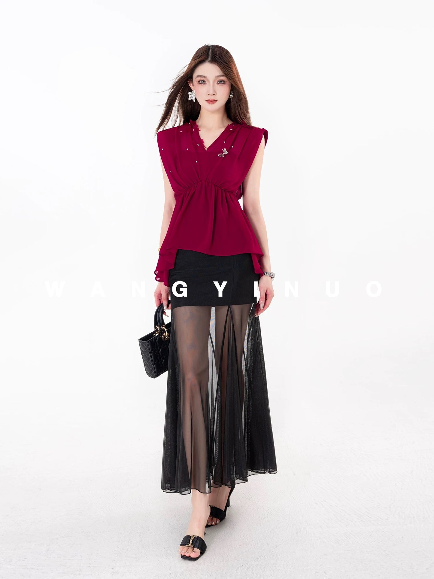 MD Yinuo [Butterfly Fairy] 2025 Summer Temperament Fashion Slim Design Fashionable Versatile Butterfly Shirt