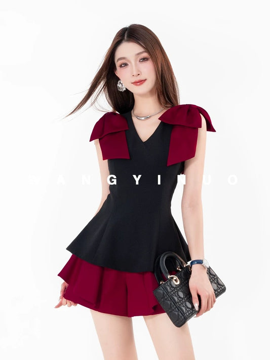 MD Yinuo [Dream Rose] 2025 Summer Old Money Style Breathable French Bowknot Slim Niche Top