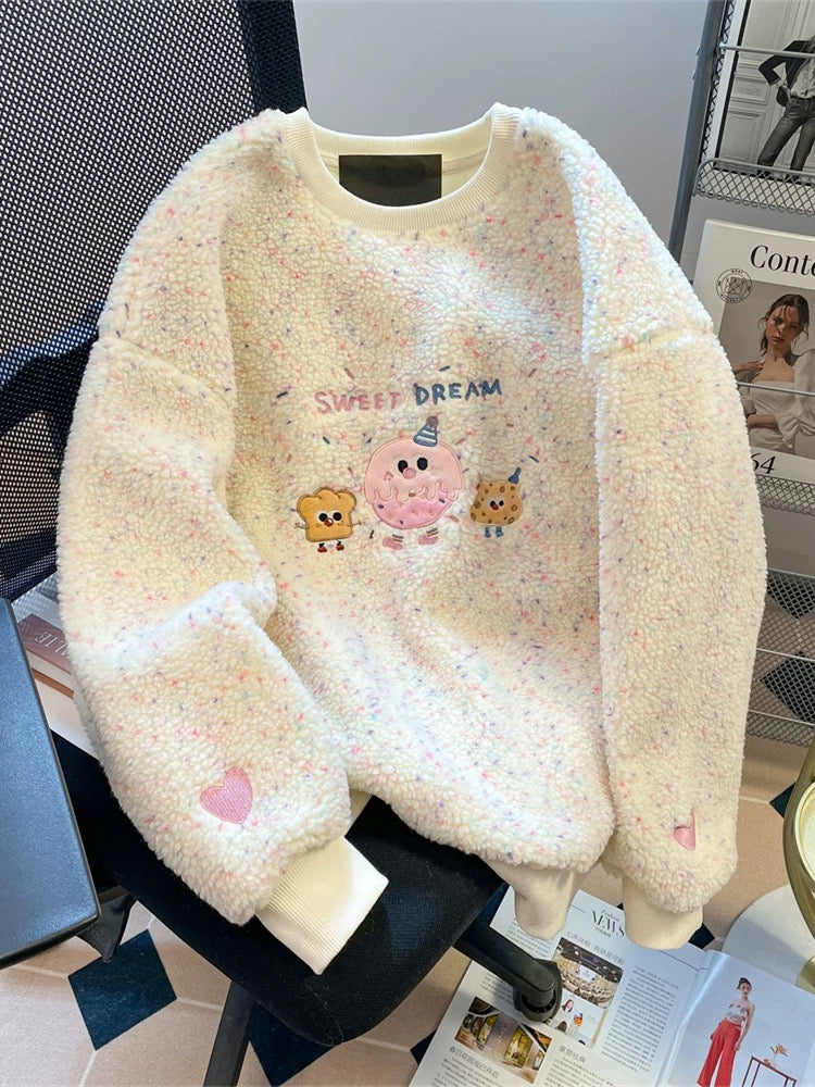 Autumn and winter thickened plush lambswool cute sweater female milk fufu sweet girl stylish age-reducing plush warm top