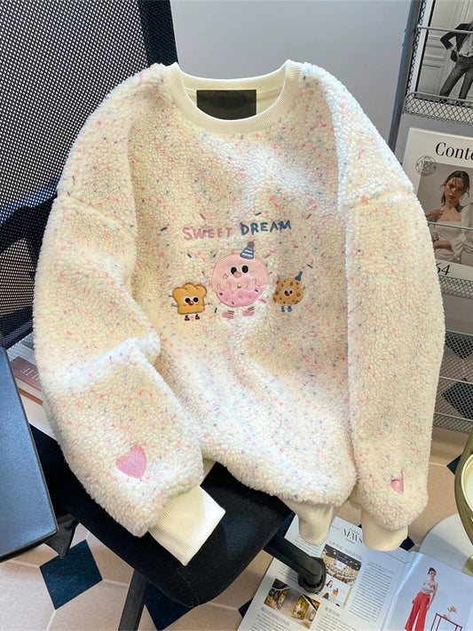 Autumn and winter thickened plush lambswool cute sweater female milk fufu sweet girl stylish age-reducing plush warm top