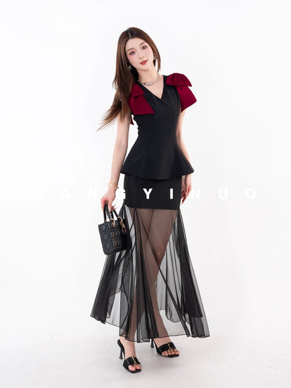 MD Yinuo [Dream Rose] 2025 Summer Old Money Style Breathable French Bowknot Slim Niche Top