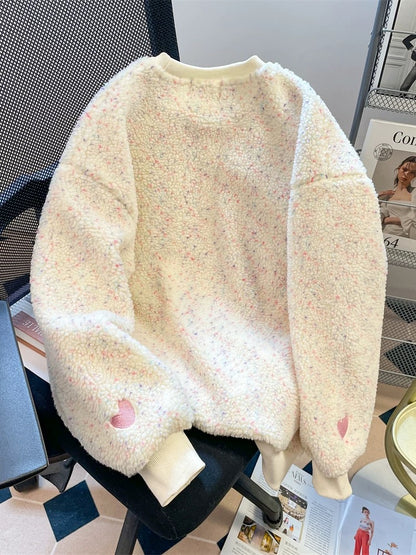 Autumn and winter thickened plush lambswool cute sweater female milk fufu sweet girl stylish age-reducing plush warm top