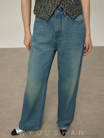 5208 Wang Youshan wide leg jeans women's high waist new 2024 summer straight trousers slimming loose pants